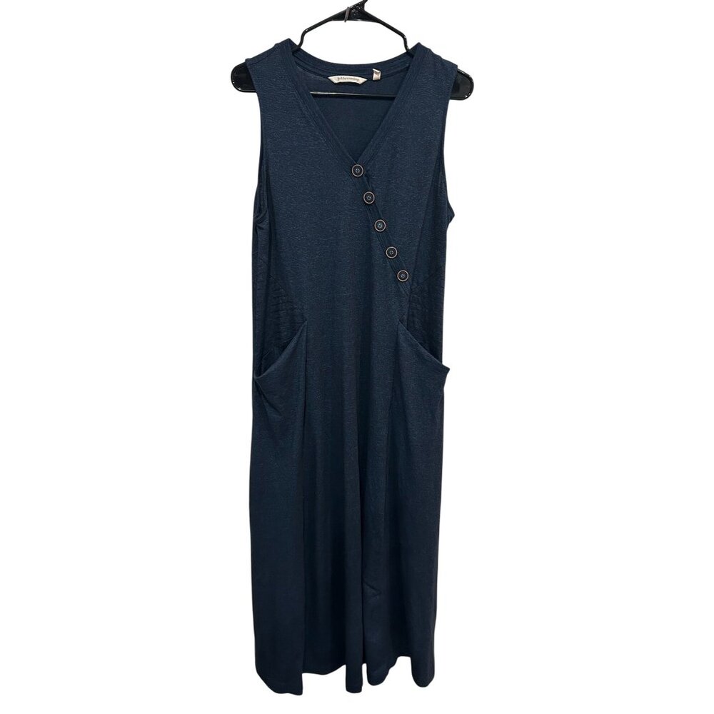Soft Surroundings Navy Sleeveless Button-Accent Midi Dress Size L Casual Classic